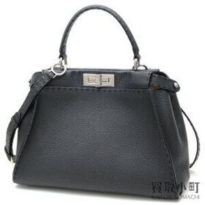 Fendi Selleria Peekaboo Handbag Black Roman Twist Lock Strap Shoulder Tote